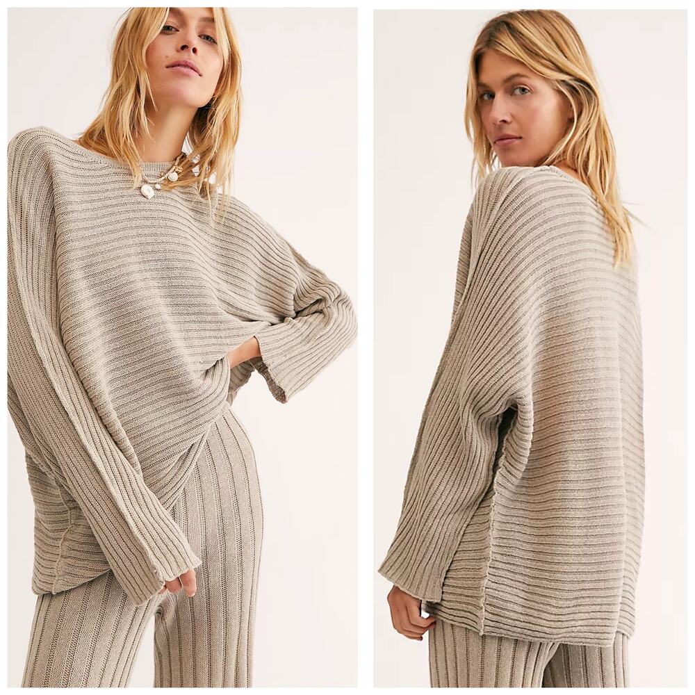 Free People Beach Imogene Sweater Size XS Tan Ribbed Oversized Open Knit